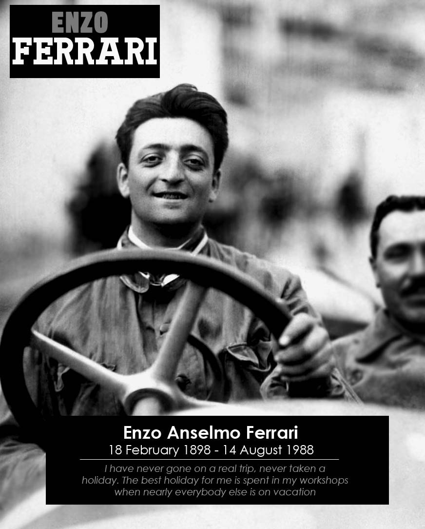 Enzo Ferrari, founder of Ferrari (on the left) died in 1988. Mesut